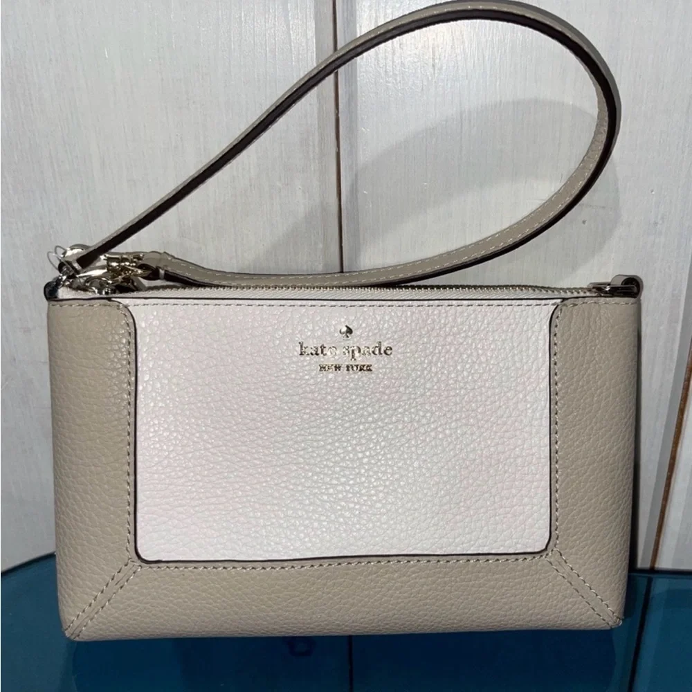 $189 Kate Spade ♠️ Lena Colorblock Convertible Wristlet in Light Sand & Gold NWT